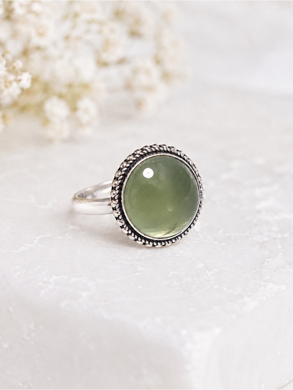 Prehnite Ring - Solid 925 Sterling - Size 7